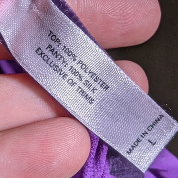 Vtg Y2K Victoria's Secret Very Sexy Purple Sheer Deep V-Neck Belted Negligee L - Picture 5 of 5